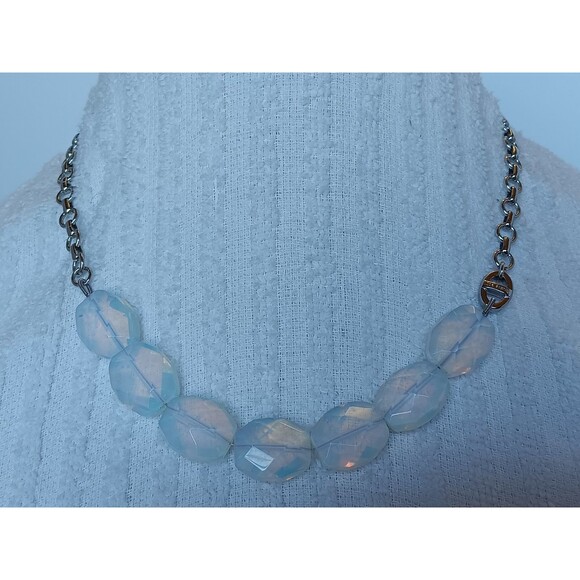 Lia Sophia Silvertone Faceted Opalite Glass Statement Necklace 18 in - Picture 1 of 8